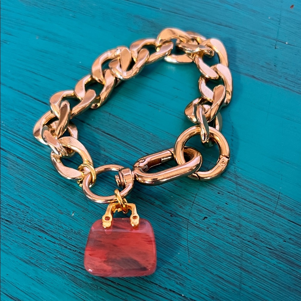 Chunky Chain Bracelet with Strawberry Quartz Purse Charm - Picture 4 of 4